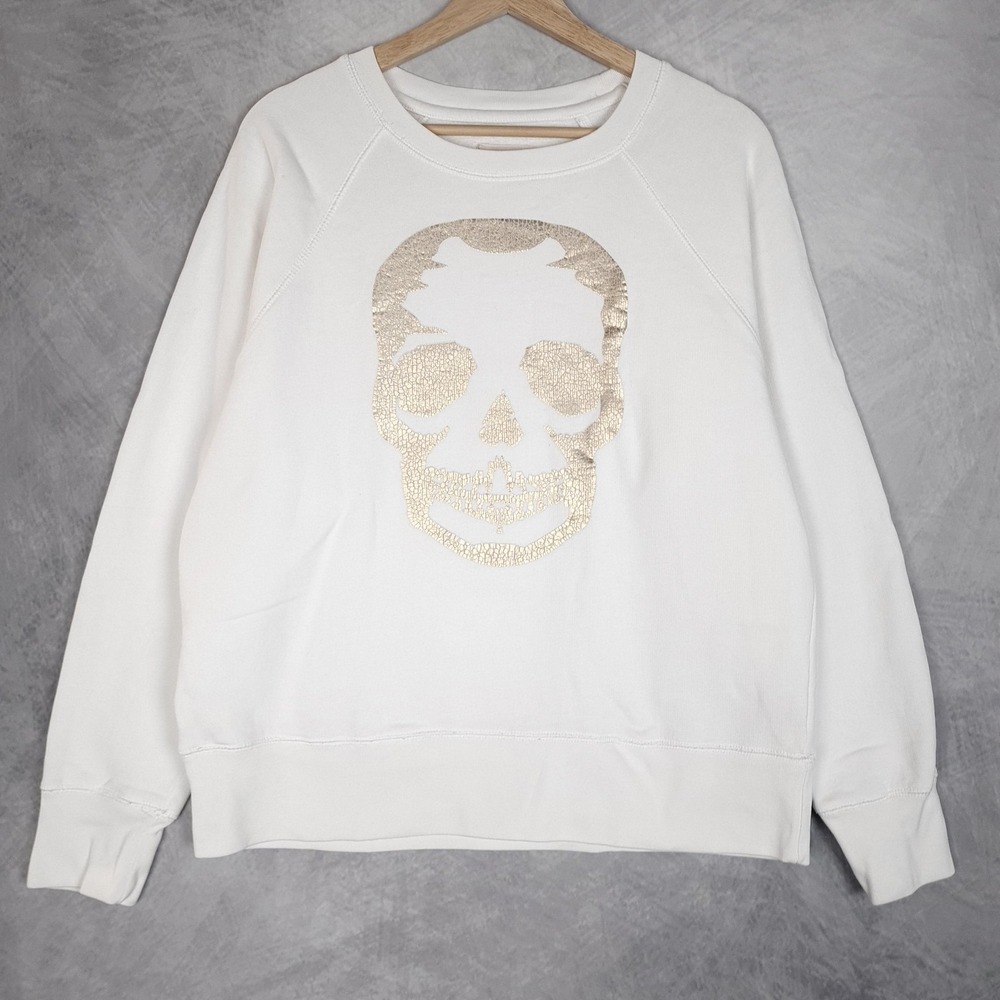 Zadig & Voltaire Skull Sweatshirt Womens Small White Gold Skull Graphic Relaxed